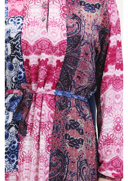 Amelya Farbalı Kuşaklı Viskon Elbise S-M-L-Xl Beden 4588AE-01 Vişne Mavi fırsatları