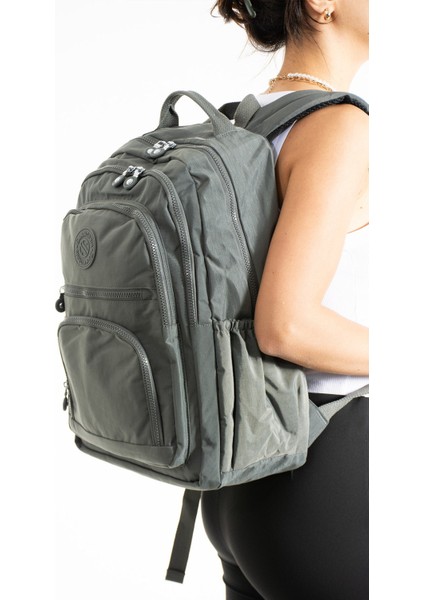 Unisex Suya Dayanıklı Renkli Krinkıl Kumaş Çok Gözlü Orta Boy Laptop Okul ve Sırt Çantası PS3013