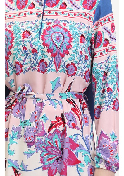 Amelya Farbalı Kuşaklı Viskon Elbise S-M-L-Xl Beden 4588AD-01 Turkuaz Kırmızı fırsatları