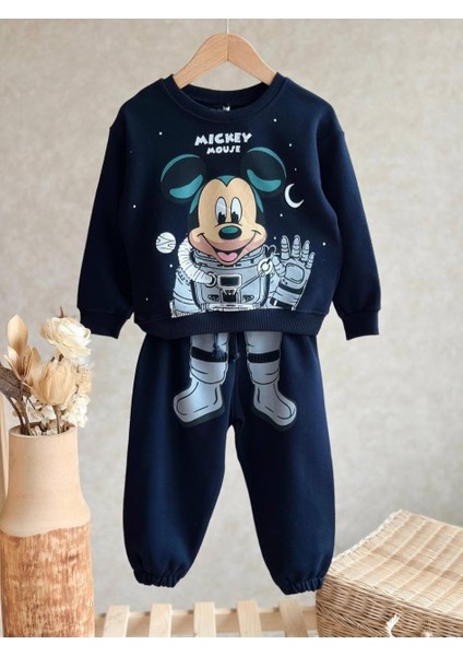 Erkek Çocuk Mickey Mouse Uzayda Temalı Astronot Mickey Baskılı Sweatshirt Eşofman Alt Üst Takım Eşofman Takımı fiyatları
