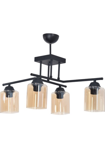 Ecem Modern Tasarım Salon Mutfak Yatak Odası Siyah Renk Bal Camlı 4 Lü Avize