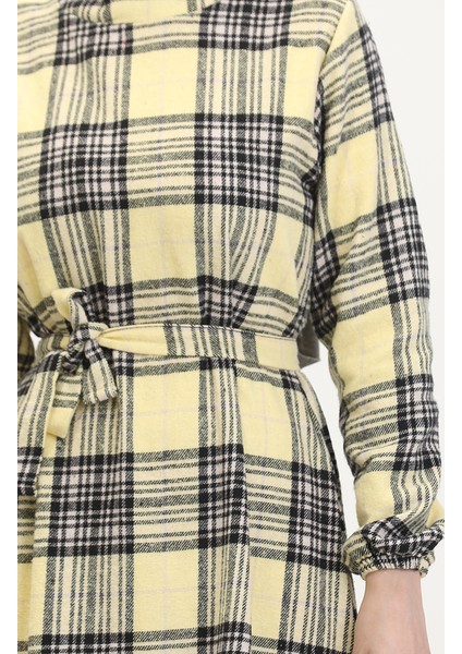 Oduncu Kumaş Kuşaklı Elbise 0537-04 Sarı fırsatları