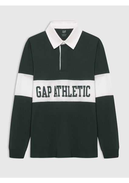 Erkek Koyu Yeşil Gap Logo Polo Yaka Colorblock T-Shirt