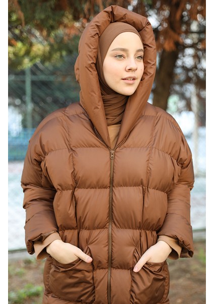 Kapitone Fermuarlı Şişme Mont 7001-07 Koyu Taba indirimleri
