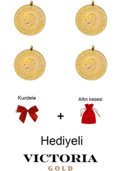 4 Adet Tam Altın -Hediyeli Yeni Tarihli 2024 (Kulplu 22 Ayar)