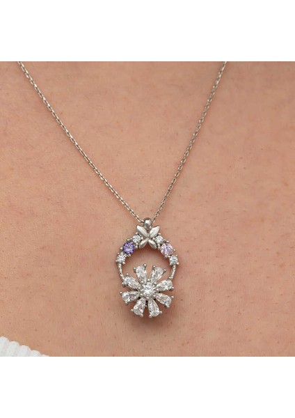 Gümüş Beyaz Dönen Çiçek Kadın Kolye fırsatları