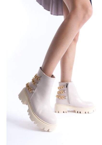 Kadın Zincir Detaylı Fermuarlı Kalın Taban Günlük Bot