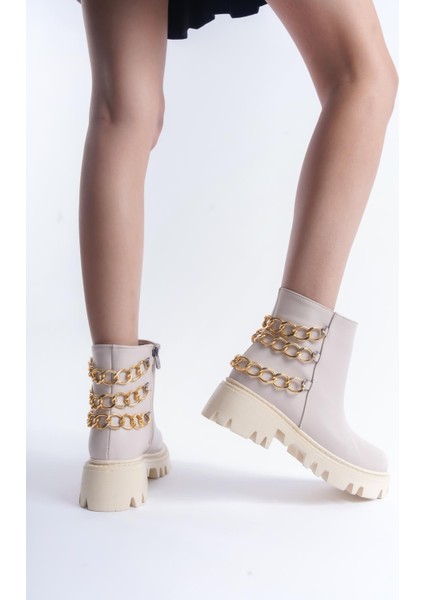 Kadın Zincir Detaylı Fermuarlı Kalın Taban Günlük Bot modelleri