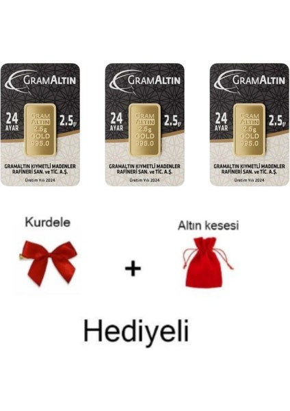 3 Adet 2,5 gr 24 Ayar 995 Altın Hediyeli