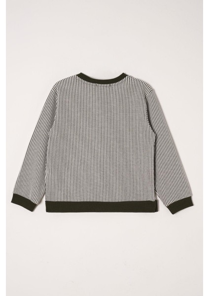 Bisiklet Yaka Tek Cepli Çizgili Haki Renk Erkek Çocuk Çizgili Sweatshirt modelleri