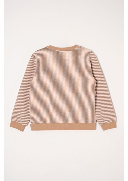 Bisiklet Yaka Tek Cepli Çizgili Vizon Renk Erkek Çocuk Çizgili Sweatshirt modelleri