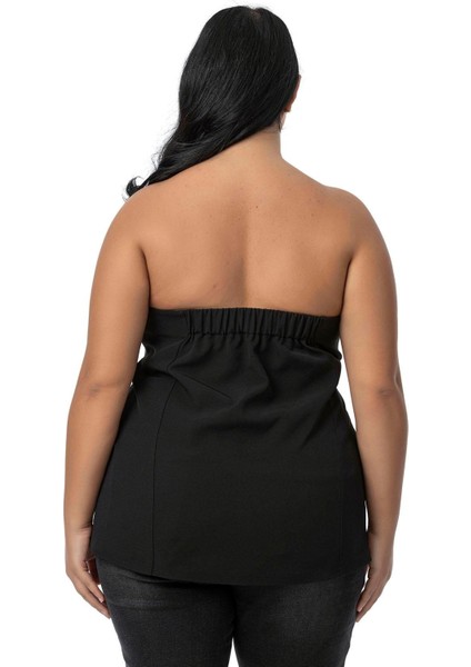 Büyük Beden Süs Cep Kapaklı Sırtı Lastikli Düğmeli Siyah Büstiyer modelleri