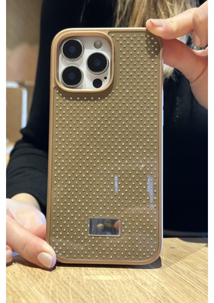 Apple iPhone 16 Pro Uyumlu Elmas Pırlanta Taşlı Kahverengi Kılıf