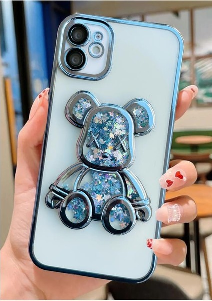 Apple iPhone 11 Uyumlu 3D Sevimli Ayıcık Hareketli Sulu Yıldızlar Temalı Lens Korumalı Lazer Kılıf