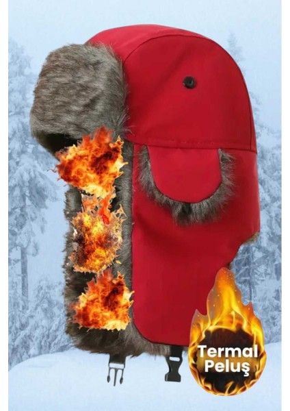 Unisex Termal Peluş Kürklü Pilot Şapka
