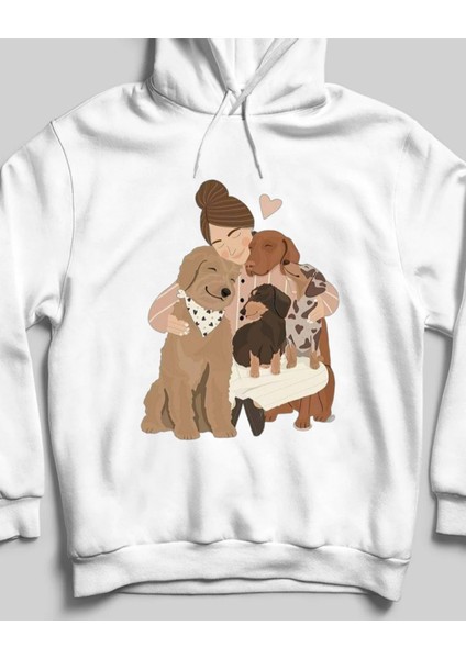 Pati Sarılışı Tasarım Sweatshirt Beyaz
