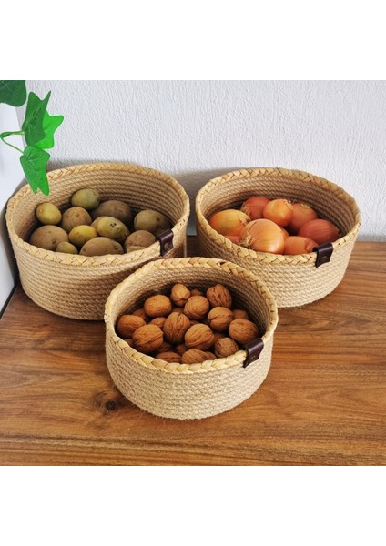 3lü Jüt Hasır Sepet, Mutfak Düzenleyici, Organizer Jüt Sepet, 3 Set Jüt Hasır Sepet, Sebze Sepeti modelleri
