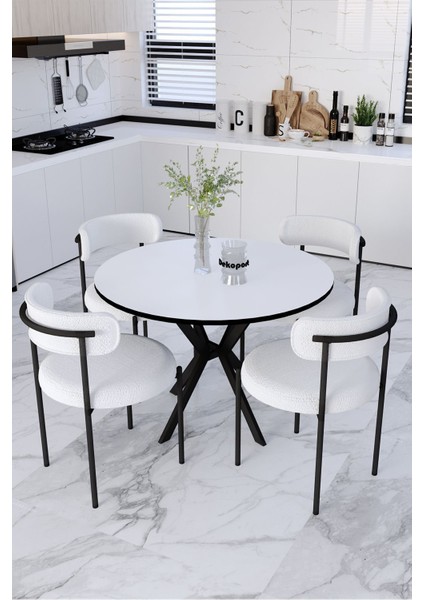 Mina Masa Sandalye Takım 90 cm Masa 4 Sandalye Teddy Sandalye Bukle - Teddy Kumaş