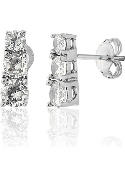 925 Ayar Gümüş Sıralı 3taş Tria Küpe