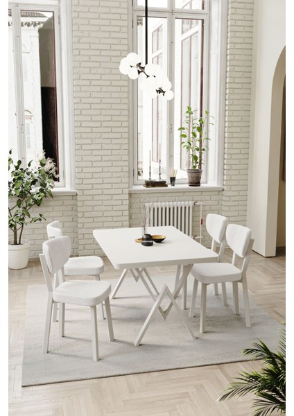 Elma Teddy Kumaş Mutfak Masa Sandalye Takımı 80*125