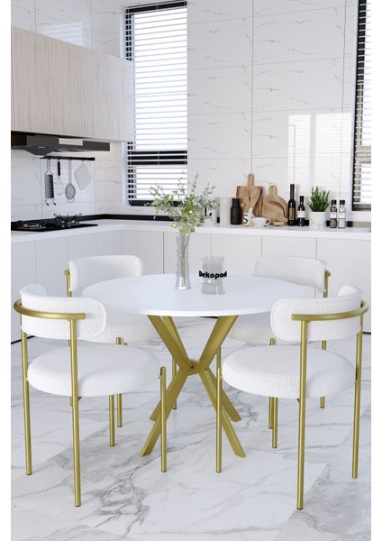 Mina Masa Sandalye Takım 90 cm Masa Mat Gold 4 Sandalye Teddy Sandalye Bukle - Teddy Kumaş fiyatları
