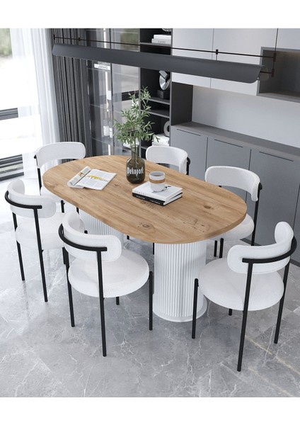 Eylül Yemek Masası 6 Sandalye Teddy-Bukle Masa Sandalye Takımı 90-160 cm