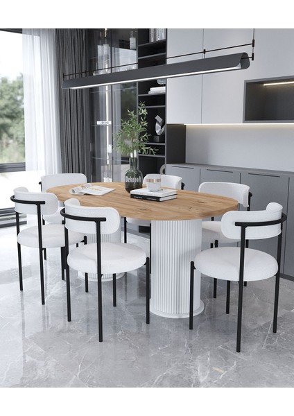 Eylül Yemek Masası 6 Sandalye Teddy-Bukle Masa Sandalye Takımı 90-160 cm fiyatları