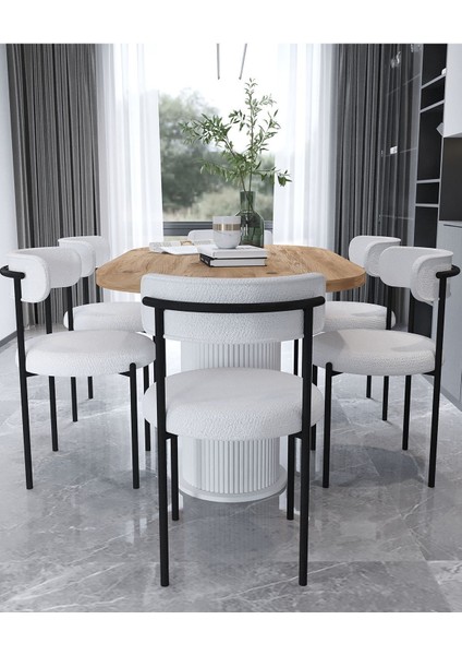 Eylül Yemek Masası 6 Sandalye Teddy-Bukle Masa Sandalye Takımı 90-160 cm modelleri