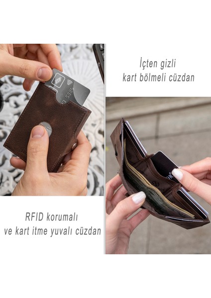 Valencia Kahverengi Bozuk Paralık Cepli Unisex Hakiki Deri Rfid Korumalı Erkek Kadın Mini Cüzdan Hediye