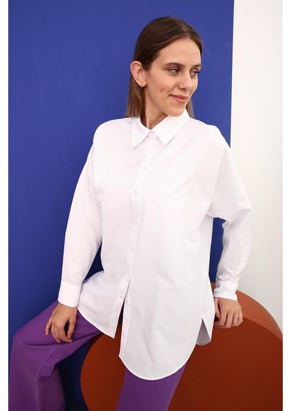 Beyaz-Oversize Basic Gömlek