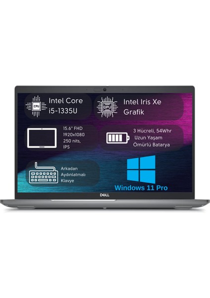 Latitude 5540 Intel Core I5 1335U 64GB 1 Tb SSD 15.6" Fhd Windows 11 Pro Taşınabilir Bilgisayar