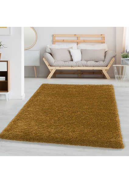 Yuvarlak Soft Shaggy Halı Salon Oturma Mutfak Halısı Yumuşak Yüksek Havlı Düz Altın Gold Dore
