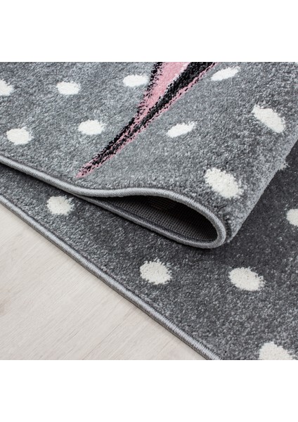 Soft Yumuşak Çocuk Odası Halısı Sevimli Unicorn Peri Atı Desenli Gri Beyaz Pembe