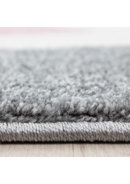 Yuvarlak Soft Yumuşak Çocuk Odası Halısı Neşeli Kedi ve Yıldız Desenli Gri Beyaz Pembe modelleri