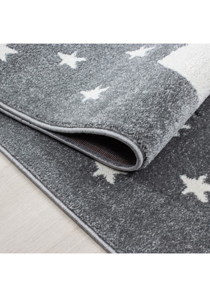Yuvarlak Soft Yumuşak Çocuk Odası Halısı Neşeli Kedi ve Yıldız Desenli Gri Beyaz Pembe fırsatları