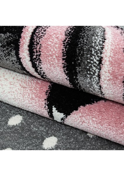 Soft Yumuşak Çocuk Odası Halısı Sevimli Unicorn Peri Atı Desenli Gri Beyaz Pembe