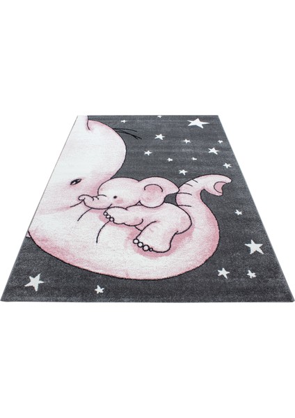 Yuvarlak Soft Yumuşak Çocuk Odası Halısı Sevimli Yumurcak Fil ve Yıldız Desenli Gri Beyaz Pembe fiyatları