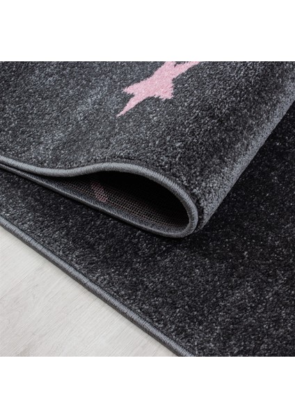 Soft Yumuşak Çocuk Odası Halısı Kuyruklu Yıldız Desenli Gri Beyaz Pembe
