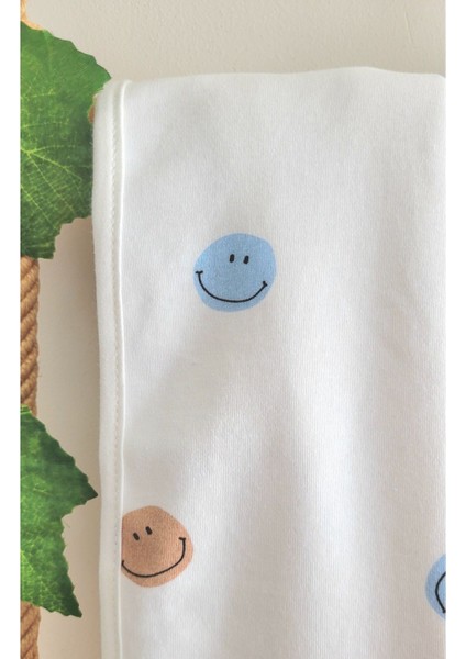 Pamuklu Çift Katlı Penye Kız- Erkek Yenidoğan-Bebek Kundak Battaniyesi/ Emoji
