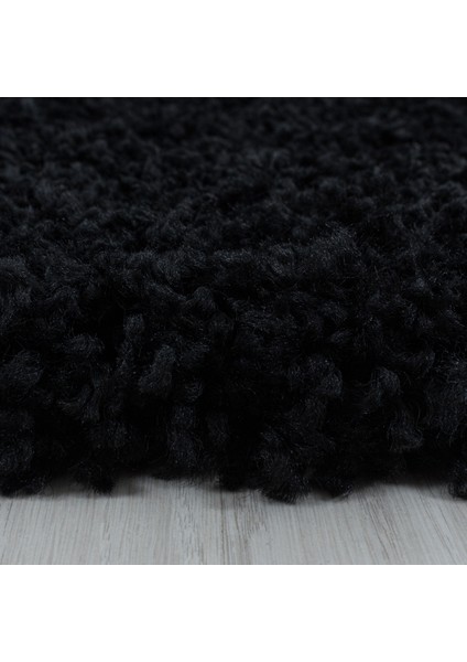 Yuvarlak Soft Shaggy Halı Salon Oturma Mutfak Halısı Yumuşak Yüksek Havlı Düz Siyah Renkli fırsatları