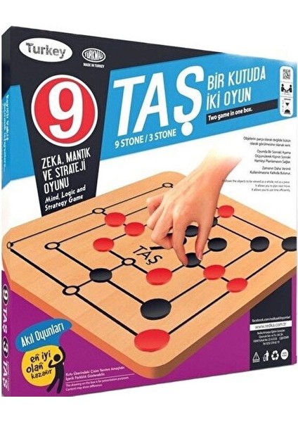 9 Taş ve 3 Taş Kutu Oyunu - Iki Oyun Bir Kutuda - Mavi Su Dünyası