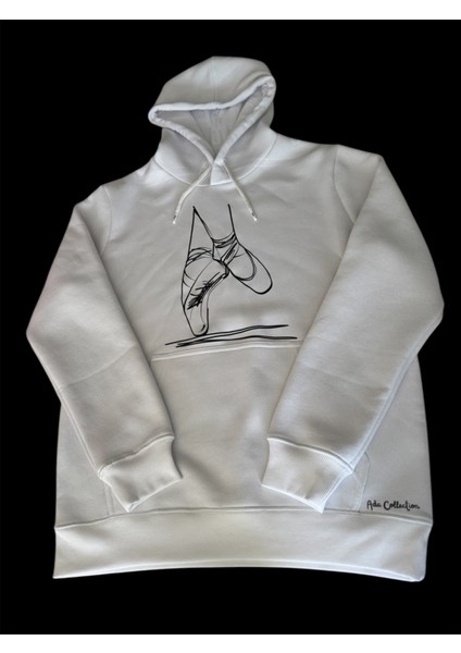 Bale Dans Balerin Dansçı Dance Tasarım Baskılı 3 Iplik Geniş Kalıp Beyaz Kapüşonlu Sweatshirt