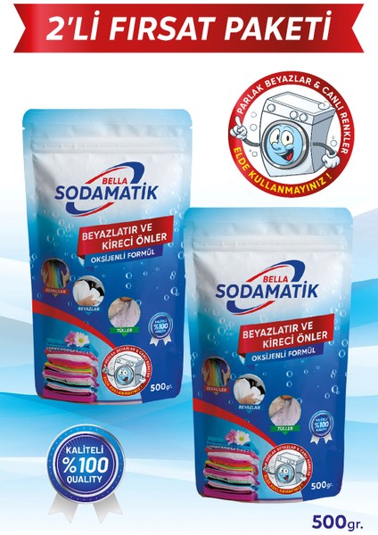 Sodamatik, Çamaşır Sodası, Kireç Önleyici ve Beyazlatıcı 500 Gram x 2 Adet