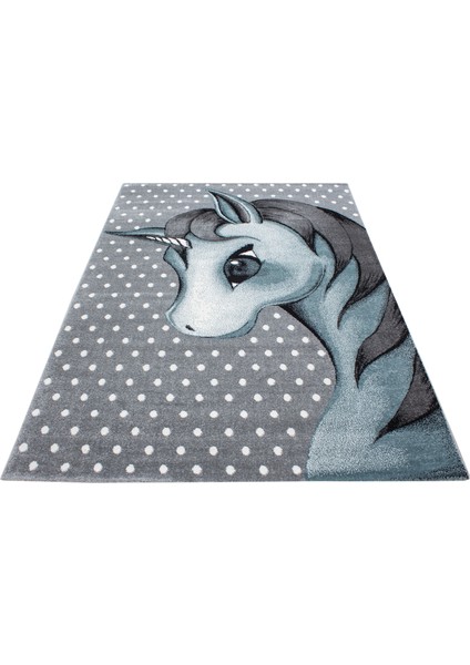 Soft Yumuşak Çocuk Odası Halısı Sevimli Unicorn Peri Atı Desenli Gri Mavi Beyaz fiyatları