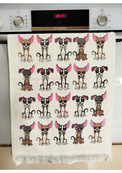 Köpek Baskılı 2 Adet Havlu 40 x 60 cm Mutfak Havlusu | Kurulama Bezi