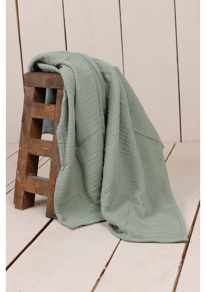 Yeşil 4 Katlı Çok Amaçlı Pamuklu Müslin Örtü Battaniye, yumuşak ve şık kullanım modelleri