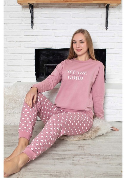 Kadın Bisiklet Yaka Bilek Manşet/lastikli 2 Iplik Cepli Kışlık Jogger Eşofman Pijama Takımı Homewear fiyatları