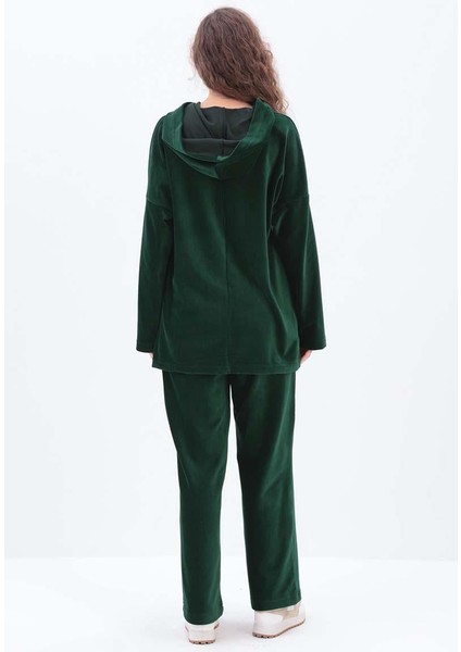 Zümrüt-Kapüşonlu Kanguru Cepli Pantolonlu Takım fırsatları