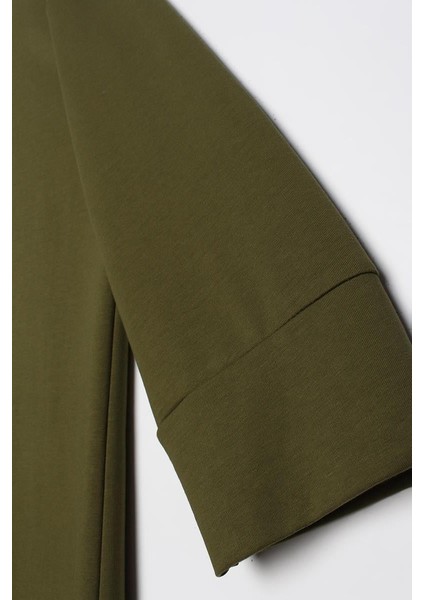 Haki-Büyük Beden Kapüşonlu Basic Örme Elbise indirimleri