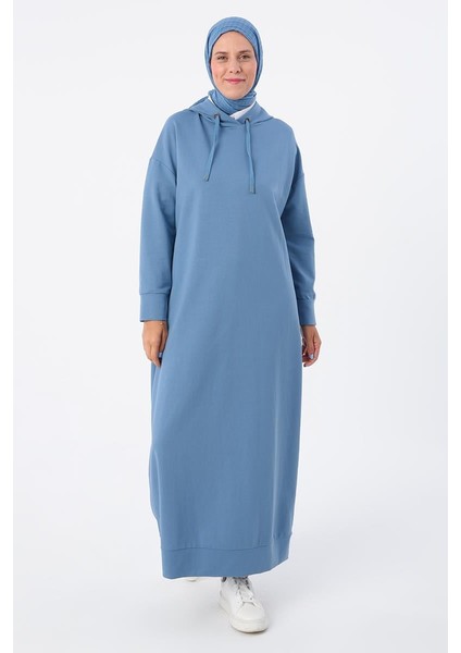 Mavi-Kapüşonlu Örme Elbise fiyatları